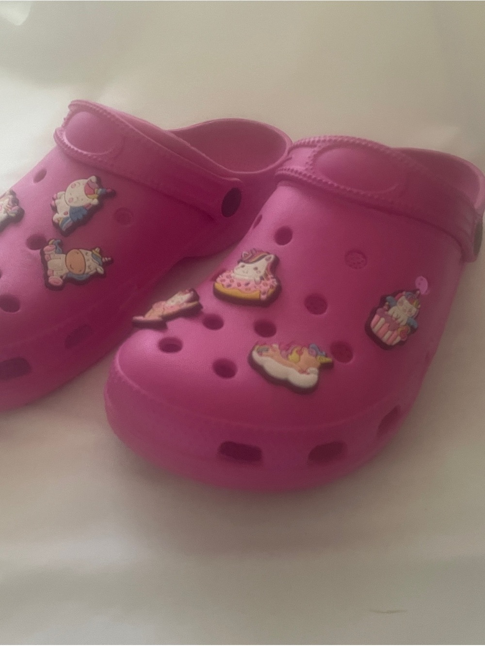 Ladies Pink Clog Sandals with Unicorn Charms